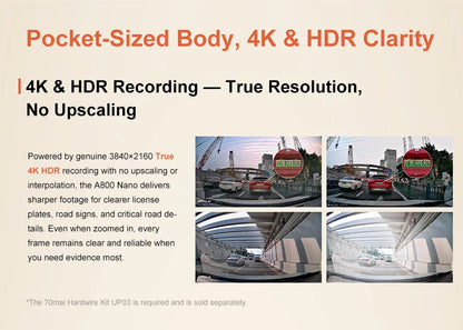 Global Version 70mai Dash Cam A800Nano 4K Image HDR GPS ADAS 24H Parking  70mai A800Nano True 4K Car DVR