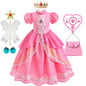 Peach Princess Costume with LED Color Light Toddler Birthday Game Role Play Dress Girl Halloween Festival Gown Pink Lace 4-8 Y