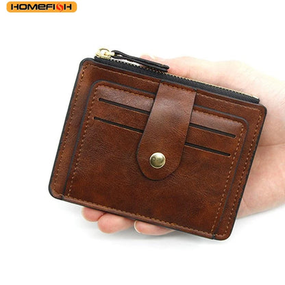 HOMEFISH Men Fashion Credit ID Card Holder Wallet Male Slim Leather Wallet with Coin Pocket Brand Designer Brown Business Purse