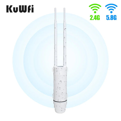 KuWFi AC1200 Outdoor CPE Router 1200Mbps 2.4G 5G Dual Band Wireless Wi-Fi Gigabit RJ45 Port Detachable Antennas 48V POE Repeater