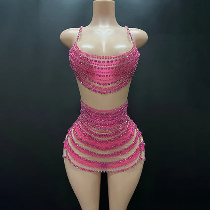 Thin Suspenders Fake Meat Mini Hip Skirt Bar Dance Dress Music Festival Singer Costume Party High-end Performance Dress Vestito