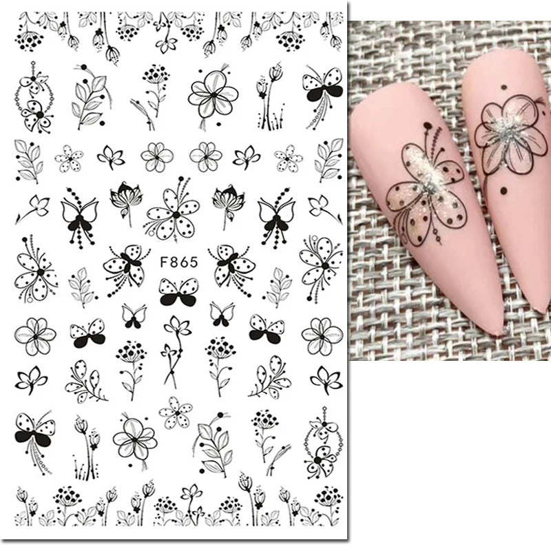 3d Nail Art Decals Spring Booming Violets Lavenders Purple Blue Pink Flowers Butterflys Stickers Decoration For Nail Tips Beauty