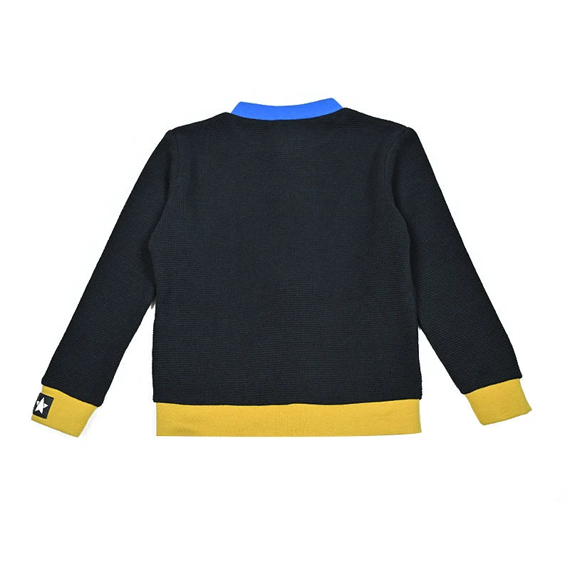 AA-Colorblock Waffle Knit Set Shirt Girl Dress and Baby Romper Contrasted Edges Rib Black Family Clothing Front Buttons Opening
