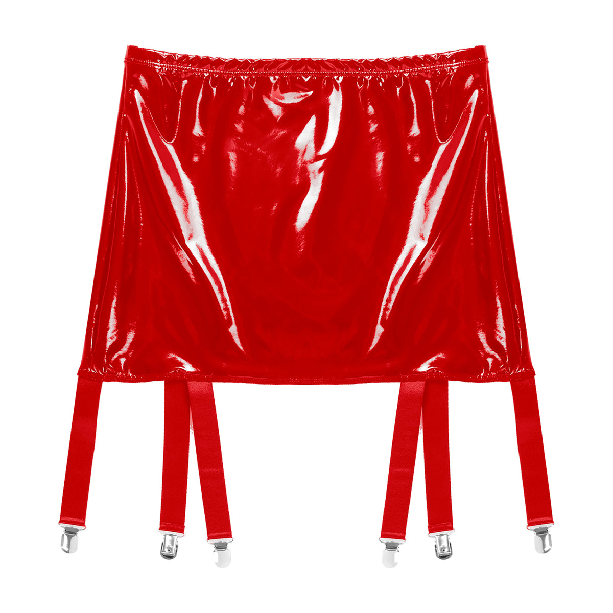 Women's Garter Straps Pencil Skirts Patent Leather Wet Look Garter Belt Short Mini Skirts with Buckle Clips Sexy Clubwear Party