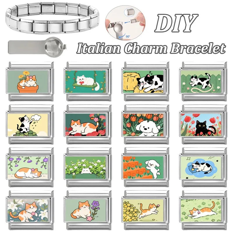 Y2K Cute Funny Sofa Cats Dogs Italian Charm Fit 9mm Stainless Steel Women DIY Bracelet Drop Shipping Fashion Jewelry Wholesale