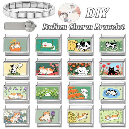 Y2K Cute Funny Sofa Cats Dogs Italian Charm Fit 9mm Stainless Steel Women DIY Bracelet Drop Shipping Fashion Jewelry Wholesale