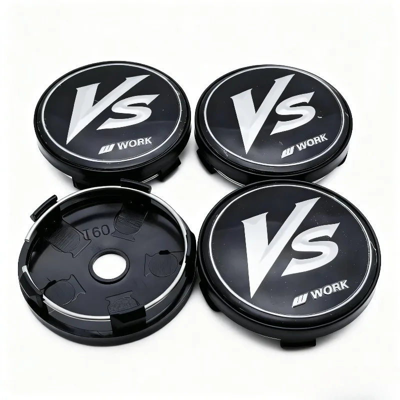 4pcs JDM VS W Work Logo Emblem Badge Car Wheel Center Caps 60MM Clips 56MM Rim Hubcaps Dust Cover Wheels Hub Cap Car Accessories