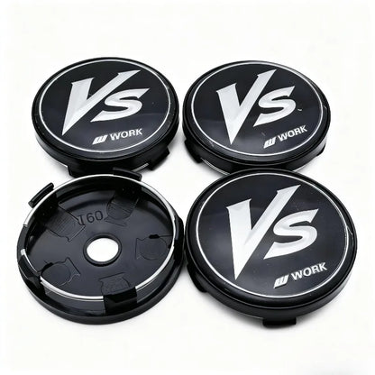 4pcs JDM VS W Work Logo Emblem Badge Car Wheel Center Caps 60MM Clips 56MM Rim Hubcaps Dust Cover Wheels Hub Cap Car Accessories