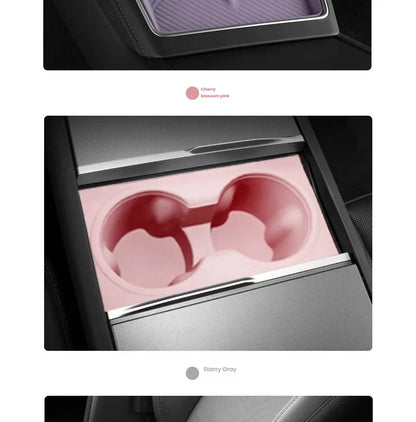 For Tesla Model Y/YL/3 Highland Center Console Wireless Charging Silicone Pad Cup Holder Mat Anti-slip black style accessories
