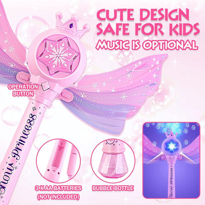 Children's Bubble Machine, Glowing Princess Bubble Stick, with Music and Detachable Wings, Outdoor Indoor Garden Party Toy