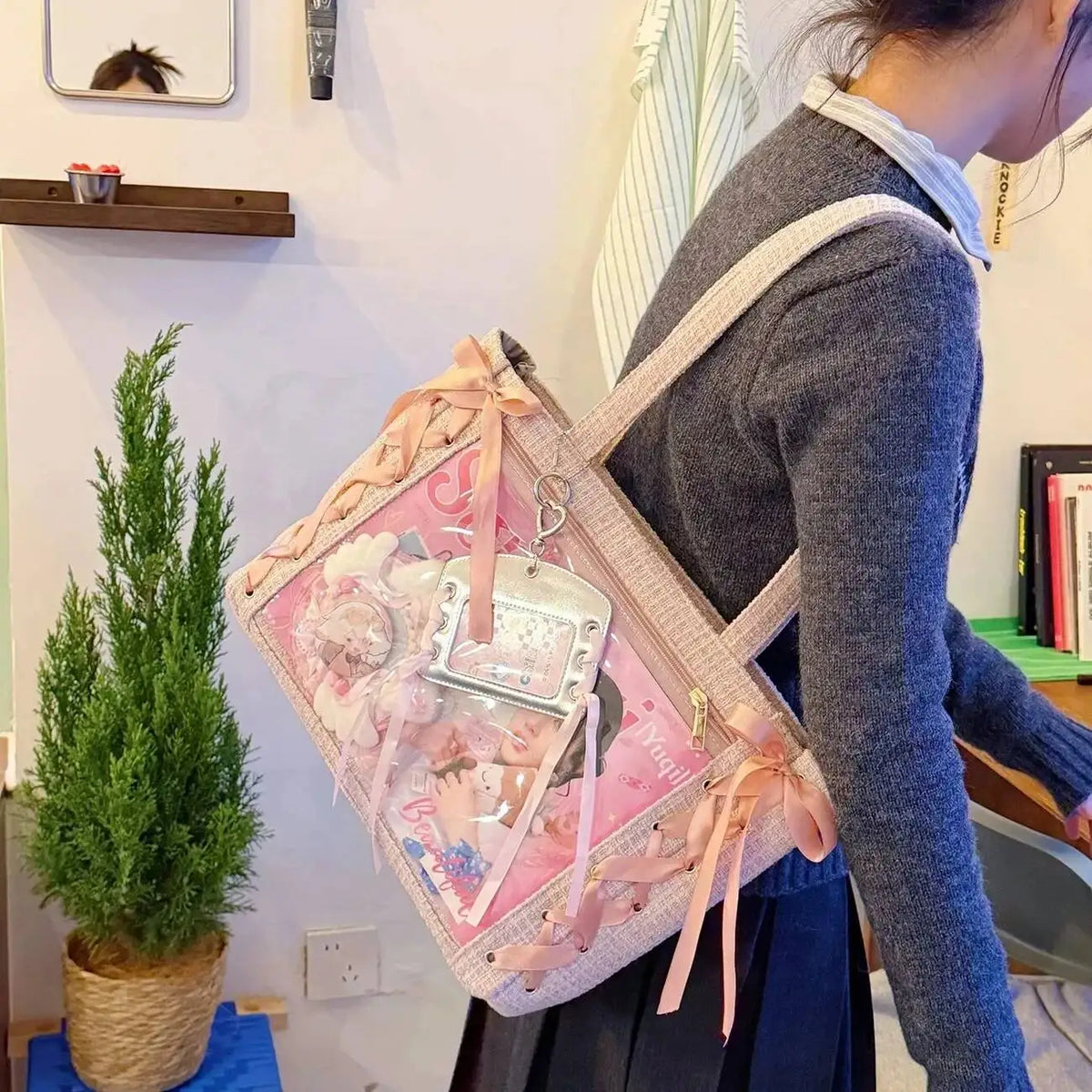 New Y2K Cute Japanese Ita Bag Lolita Girl Transparent Shoulder Tote Bag Large Capacity Crossbody Casual Bag DIY Display Handbags