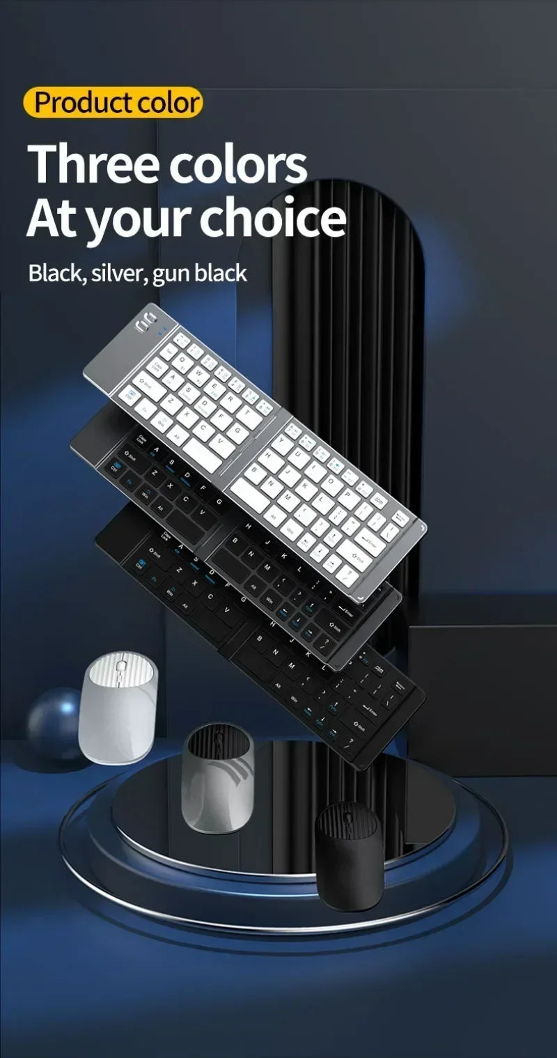 Folding Keyboard and Mouse 2.4G Mini Keypad Bluetooth Wireless Portable Silm Foldable Keyboards for Travel Computer PC iPad