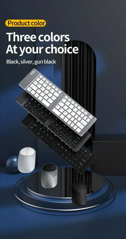 Folding Keyboard and Mouse 2.4G Mini Keypad Bluetooth Wireless Portable Silm Foldable Keyboards for Travel Computer PC iPad
