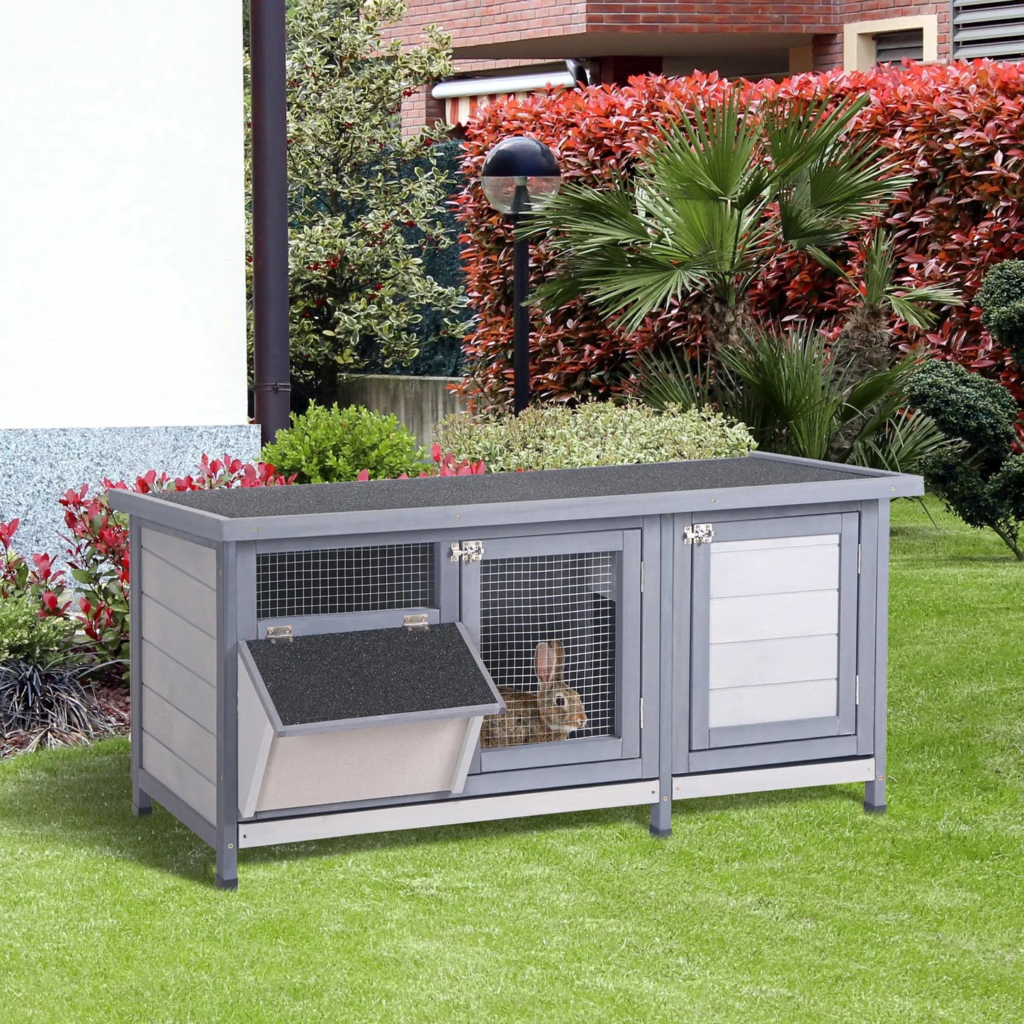 Gray Square Wooden Pet Cage for Small Animals Such as Rabbits, with Assembly Required, Made in Spain.