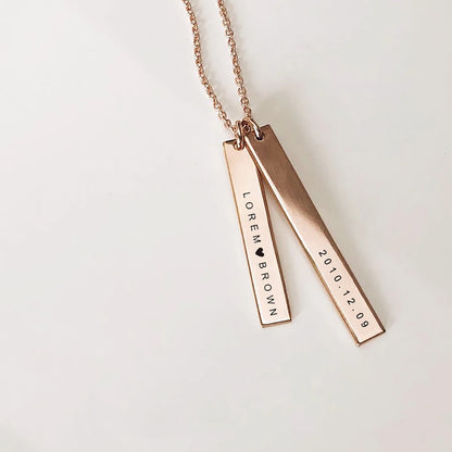 EManco Stainless Steel Long Engraved Necklace Double Pendant Name Personalized Engraved Necklace Birthday Gift