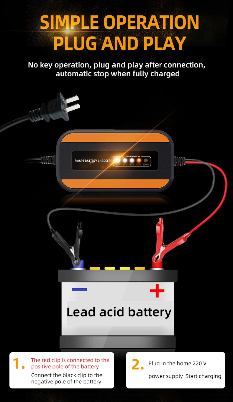 12V 6V Motorcycle Toy Car Battery Charger Mini Lead Acid Battery Charger 2A Full Automatic Charging Puls Repair for Auto Motorcy