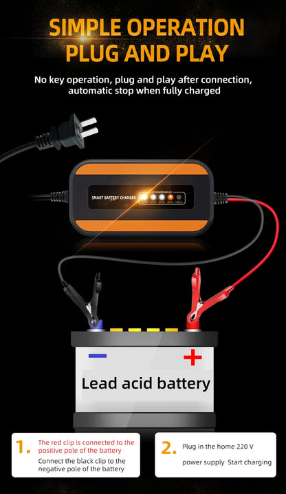 12V 6V Motorcycle Toy Car Battery Charger Mini Lead Acid Battery Charger 2A Full Automatic Charging Puls Repair for Auto Motorcy