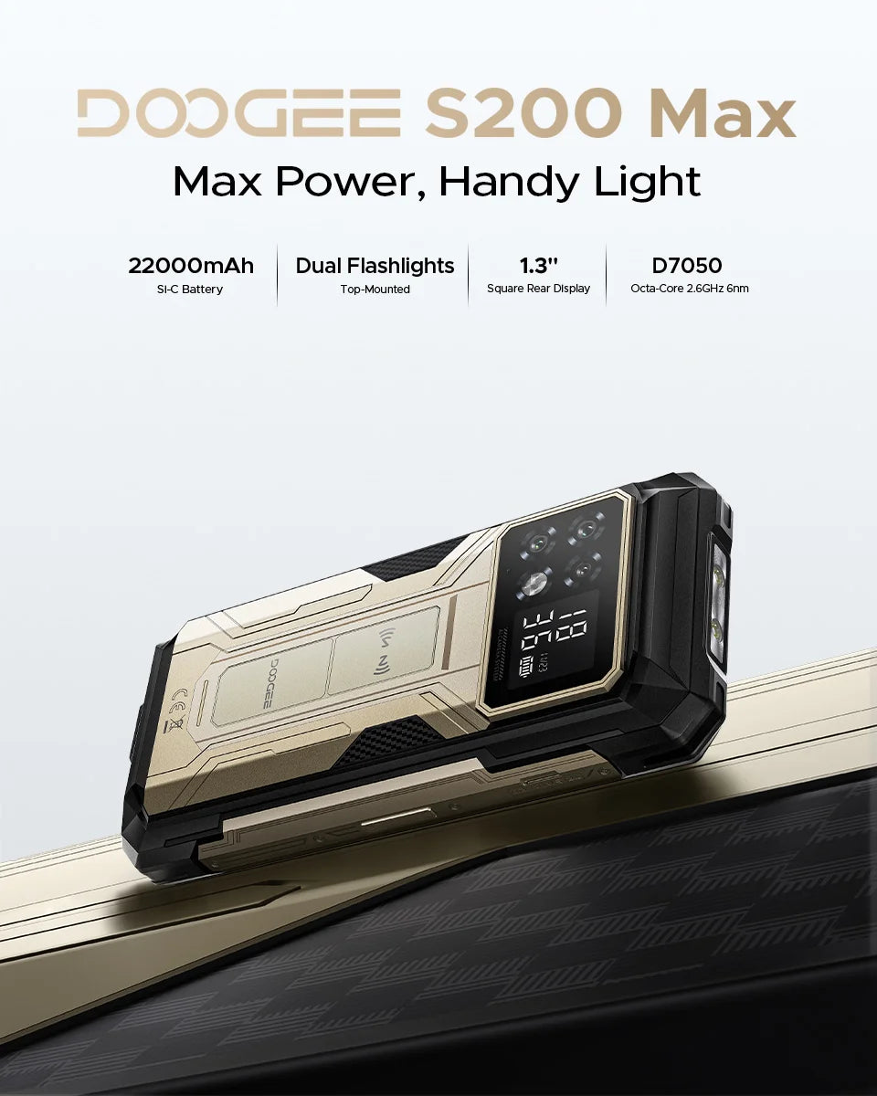DOOGEE S200 Max 5G Rugged Phone 1.32" Rear Display Dual light Flashlight 22000mAh Battery 66W 6.72” 120Hz 16GB 512GB Smartphone