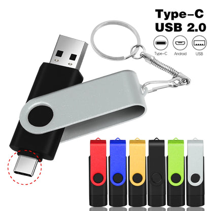 Rotable Usb Flash Drive 128GB 32GB 16GB Pen Drive 256GB Pendrive 64GB 4G OTG 2 IN 1 Memoria Usb Stick Type C Usb 2.0