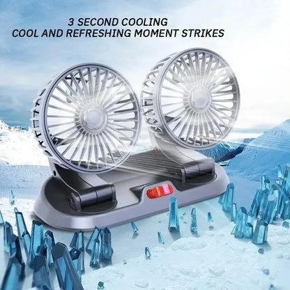 EAFC 5V 12V Car Fan Dual Head Air Cooling Fan 360° Adjustable USB Mini Protable Auto Air Fan Low Noise Car Accessories