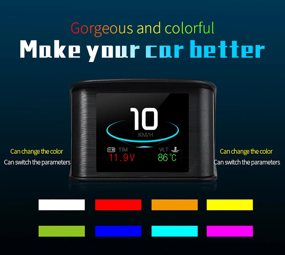 Updated P10-PRO OBD2 HUD With Russia Korean Language Smart Digital Meter On Board Computer Digital Speedometer Overspeed Alarm