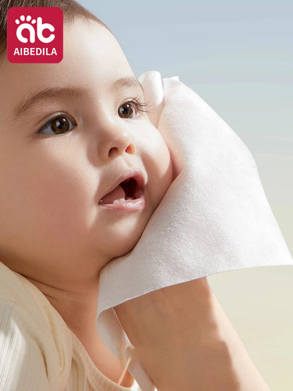 Newborn Baby Cotton Dry Wipes Unscented Hypoallergenic 3-In-1 Clean Care Protect Thick Sensitive Skin Facial Towels for Infants