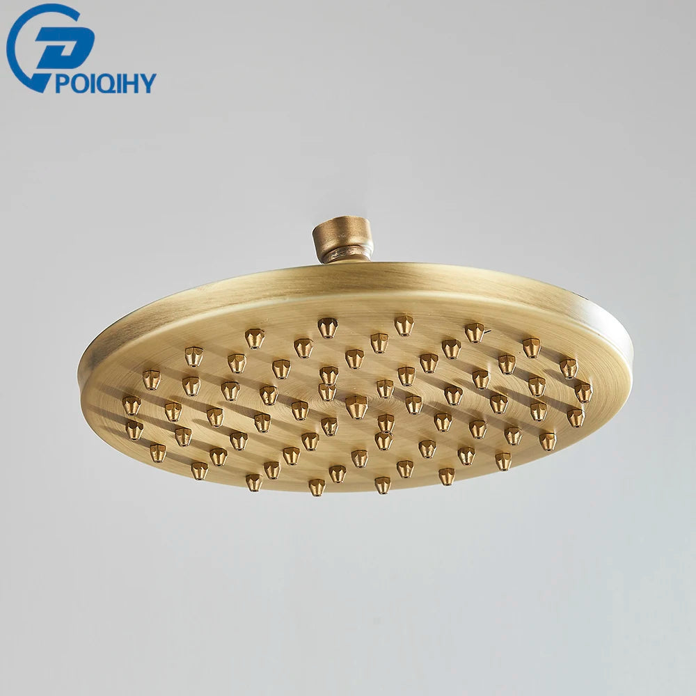 POIQIHY Brass Golden Rainfall Shower Head Shower Faucet Head Bathroom Replace Rain Showerhead Antique Brass Showerhead Accessory