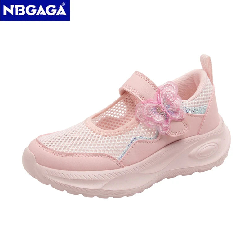 Summer Casual Shoes For Girls Mesh Breathable Children's Sneakers Cute Pink Anti-slippery Student Walking Footwear