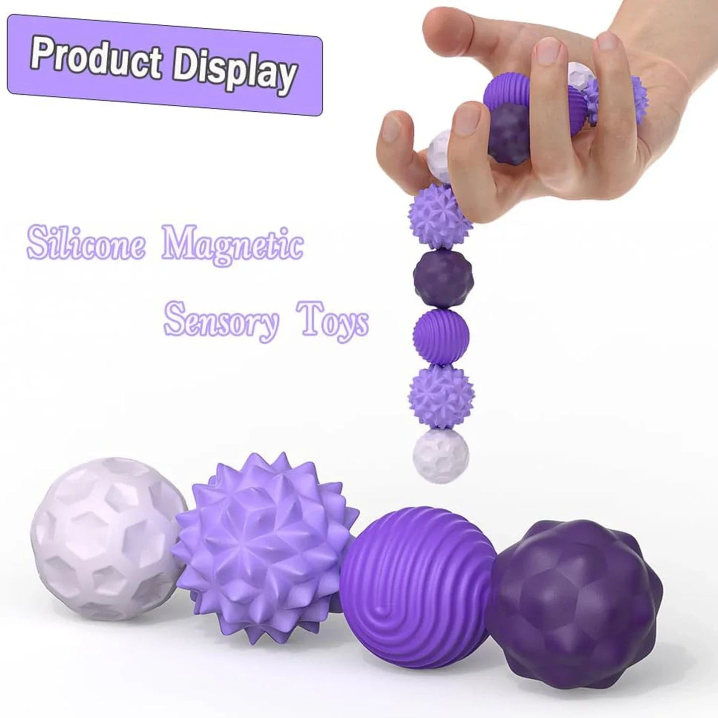 Fidget Toys Magnetic Stress Balls for Adults Silicone Stress Relief Sensory Toy Finger Toy for Office Decoration 4 Fun Textures