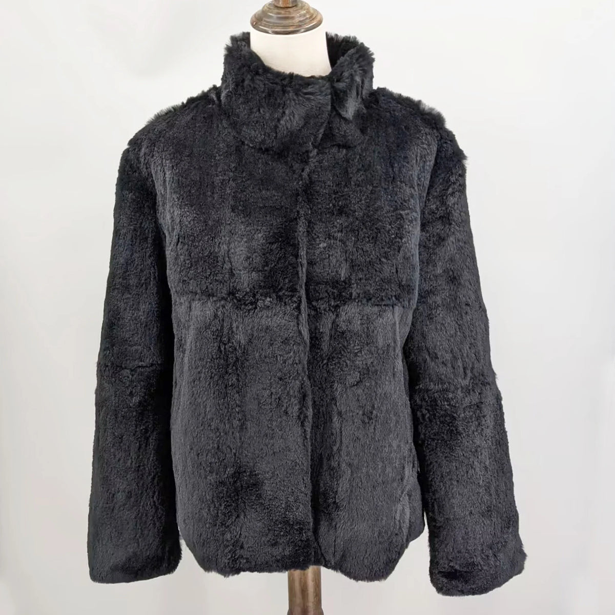 Women Real Rabbit Fur Coat High Collar Winter Jacket Make of One Rabbit Fur Cross Mink Pattern