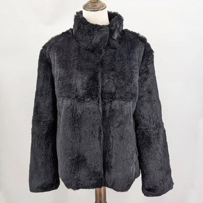 Women Real Rabbit Fur Coat High Collar Winter Jacket Make of One Rabbit Fur Cross Mink Pattern