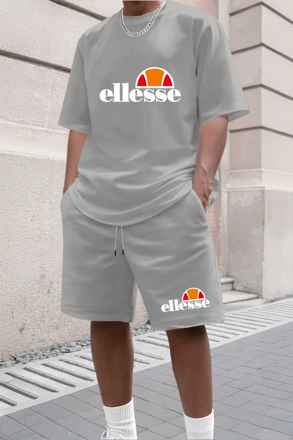 Men's Summer Casual and Fashionable Round Neck Short Sleeved T-shirt+shorts Breathable Sports Set Two-piece Set
