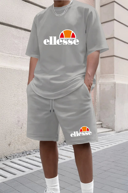 Men's Summer Casual and Fashionable Round Neck Short Sleeved T-shirt+shorts Breathable Sports Set Two-piece Set