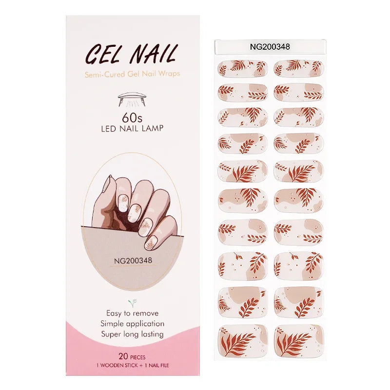 16/18/20Tips Semi-Cured Gel Nail Strips Adhesive Full Cover Stickers for Nails UV Lamp Need Press On Nails Fashion Manicure