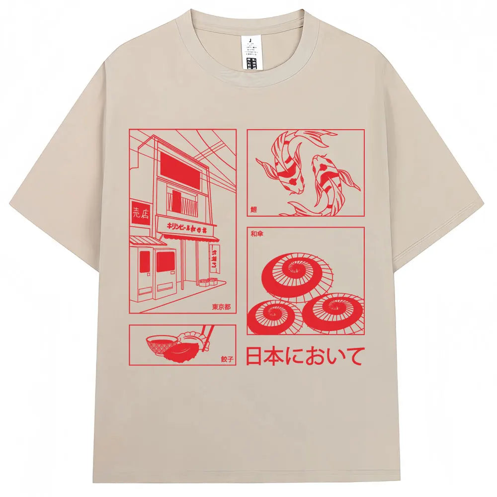 Japanese Style Hokkaido Wave Vintage T-shirt Men Women Harajuku Fashion High Quality T Shirts Oversized Cotton Summer Tee Shirt