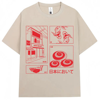 Japanese Style Hokkaido Wave Vintage T-shirt Men Women Harajuku Fashion High Quality T Shirts Oversized Cotton Summer Tee Shirt