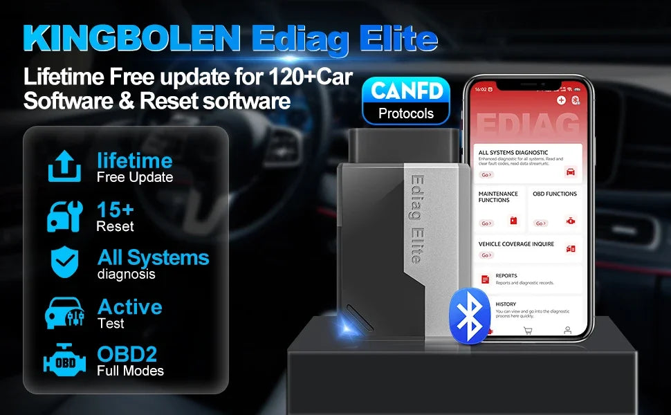 KINGBOLEN Ediag Elite All system 10+ Reset OBD2 Scanner FCA CAN FD Bidirectional Diagnostic tool Lifetime free update PK AIOBD