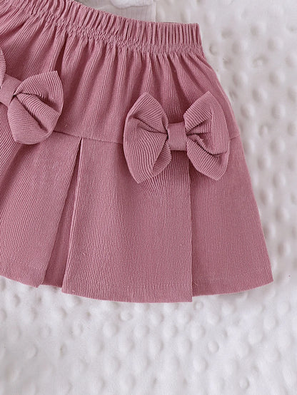 0-3Y Baby Girl Outfit Set 2pcs Puffy Sleeve Heart Shape Top and Corduroy Skirts Valentines Day Sweet Toddler Kids Clothes Girls