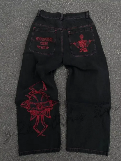2025 New Prints Jeans Men Streetwear Baggy Wide Leg Jeans Korean Fashion Drapes Straight Casual Loose Denim Cargo Pants
