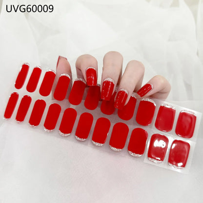 20/22Tips UV Semi cured Gel Nail Stickers Waterproof Long Lasting Full Gel Nail Wraps Press On Nail Decal DIY Manicure