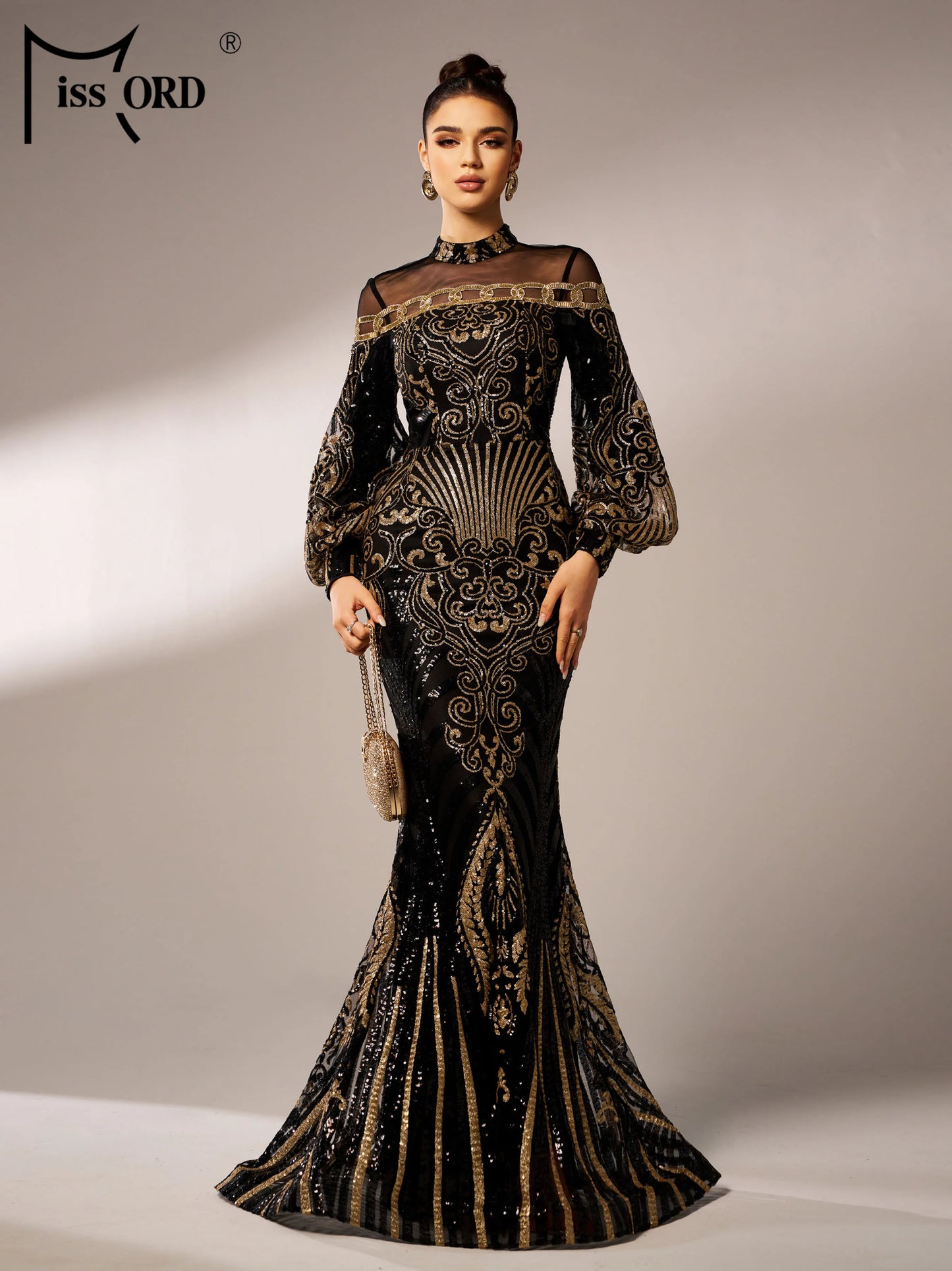 Missord New Black Round Neck Sequin Geometric Cocktail Evening Gown Formal Occasion Wedding Birthday Party National Style Dress
