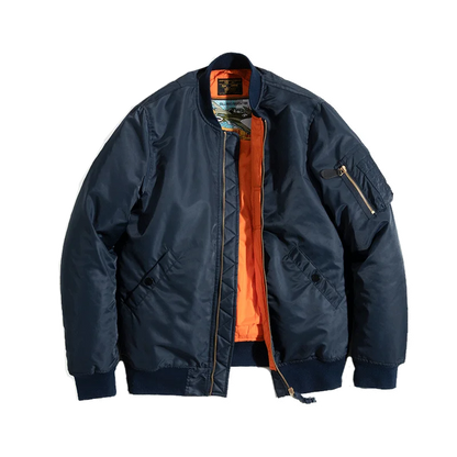 Maden Vintage MA1 Pilot Jacket Green Thickened Cotton-padded Jacket Casual Baseball Pockets Flight Zipper Outwear for Men's Fall