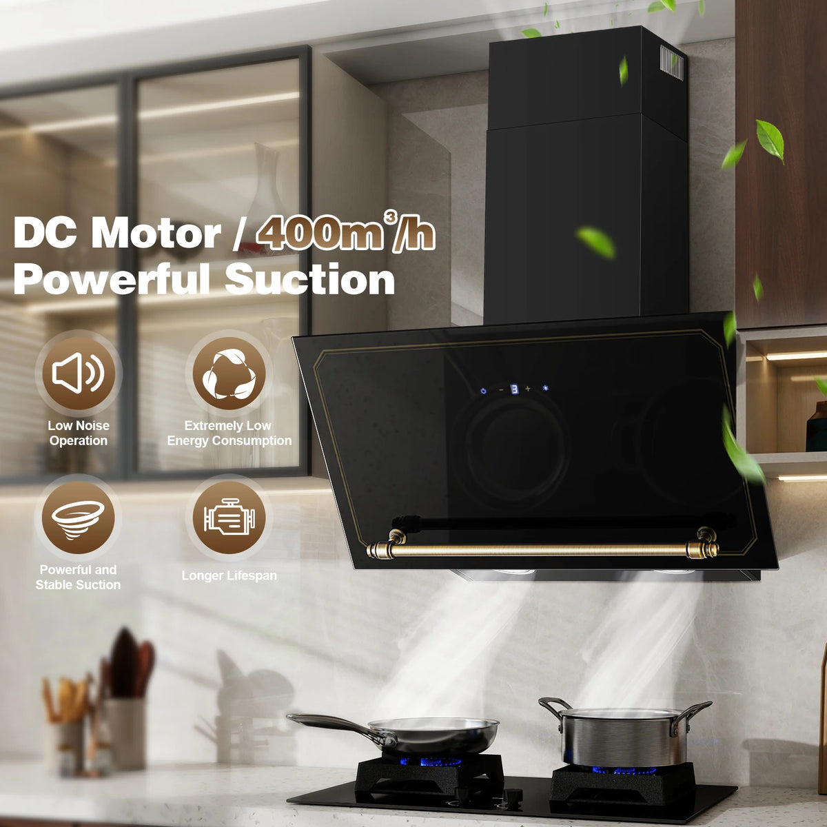 60cm Wall Hood - 400m³/h Suction, A+++ Energy, LED Lights, Dual Filter System, Retro Design‌