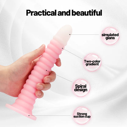 Adult Erotic Sex Toys Gradient Pink Anal Plug Dildo Massager With Threaded Design Strong Suction Cup Extra Long Anal Butt Plug