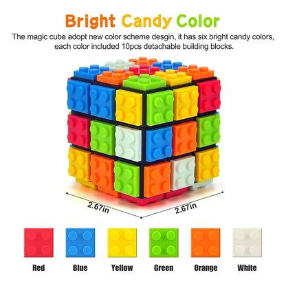 Building Blocks 3D Magic Puzzle Cube 3x3x3 DIY Fidget Toy Brick  puzzle professional smooth speed game children's toy gift