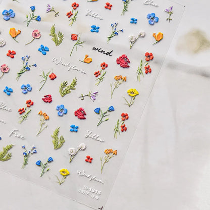 1Sheet 5D Soft Embossed Relief Nail Stickers Cute Daisies Self Adhesive Slider Stickers Press On Nails DIY Japanese Nail Art Dec
