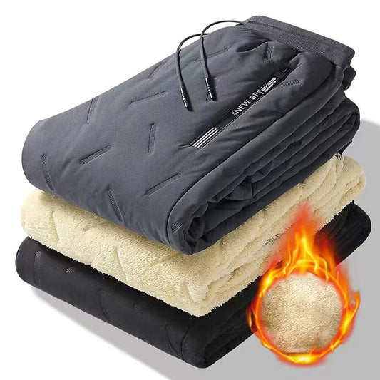 Winter Sweatwear Men Plush Thick Fleece Sweatpant Lambswool Thermal Trousers Casual Pants Waterproof Windproof Warm Pants