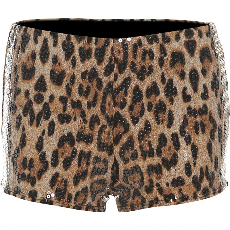 Weird Puss Sexy Sequins Shorts Women Leopard Print Patchwork Wild Skinny Basic Club Street Summer Midnight Sexy Trend Buttoms