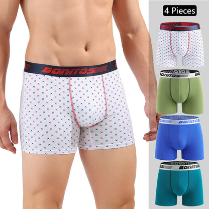4pcs Cotton Boxer Shorts Soft Men's Panties BONITOS Letter Waistband Men Underpants Boxer Briefs Sexy Underwear for Man Boxers