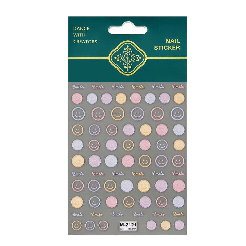 5D Exquisite Smiling Face Nail Stickers Embossed Japanese Macaron Nail Art Self-Adhesive Decorations Accessories DIY